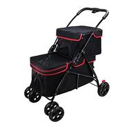 Poussette double pour animaux de compagnie pour 2 chiens et chats, pliable, voyage, grande poussette pour chien, poussette à absorption des chocs, chariot pour chiots de petite et moyenne taille (ro
