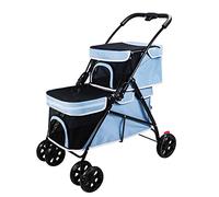 Poussette double pour animaux de compagnie pour 2 chiens et chats, pliable, voyage, grande poussette pour chien, poussette à absorption des chocs pour chariot à chiot de petite et moyenne taille