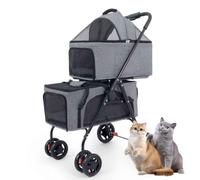 Poussette double pour animaux de compagnie, poussette légère à 4 roues pour chiens et chats jumeaux, sac de transport respirant pour un transport facile