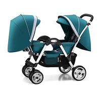 Poussette double pour bébé, pliable et confortable, compacte et confortable, auvent surdimensionné, poussette tandem double avec siège tandem (vert)
