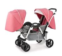 Poussette double pour bébé, pliable et confortable, compacte et confortable, auvent surdimensionné, poussette tandem double avec siège tandem (rose)