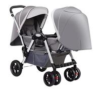 Poussette double pour bébé, pliable et confortable, compacte et confortable, auvent surdimensionné, poussette tandem double avec siège tandem (gris)