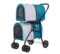 Poussette double pour chien 2 couches - Légère - Sac de transport à 4 roues - Idéal pour les chats jumeaux ou les chiens - Poussette pour se promener
