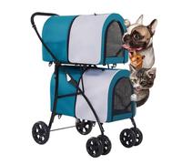 Poussette double pour chien et chat, poussette à 2 couches pour chiens et chats, transport de voyage léger avec 4 roues, idéal pour les animaux de compagnie jumeaux ou plusieurs
