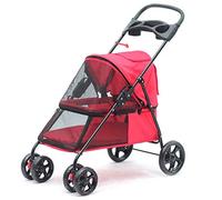 Poussette double pour chien Poussette de voyage pour animaux de compagnie Chariot pliable à quatre roues Suspension Commutation Chariot pour chat et chien Grandes fournitures de voyage Poussette de