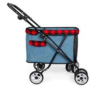 Poussette double pour chien Poussette de voyage pour animaux de compagnie pour chiens de petite et moyenne taille Grand landau pliable à 4 roues pouvant supporter une charge inférieure à 15 kg Pouss