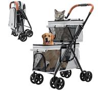 Poussette double pour chiens et chats, poussette pliable à 4 roues avec cabine double couche, landau pour animaux domestiques et chats de taille moyenne