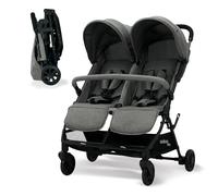 Poussette double pour jumeaux ou frères, légère, inclinable et pliable avec capotes et frein arrière - Asalvo DOUBLE HENRY Gris
