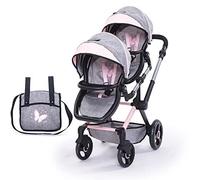 Poussette double pour poupée - Bayer Design - 26733AA - Rose - Guidon ajustable - Pliable