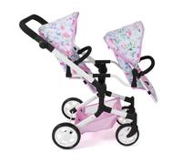 Bayer Chic 2000 - Poussette de poupée Linus Duo, Landau jumeau pour Enfants de 4 à 8 Ans, Fleurs, Rose 690-53