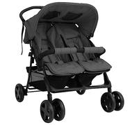 Poussette Double, Poussette pour Jumeaux Pliable Poussette à deux places Gris foncé Acier