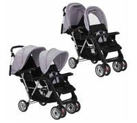 Poussette double VIDAXL en acier gris et noir avec auvents pliants et grand panier