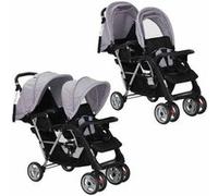 Poussette double VIDAXL en acier gris et noir avec auvents pliants et grand panier Gris G