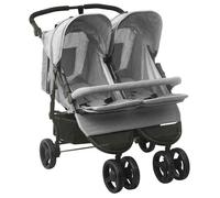 Poussette double - vidaXL - Gris clair - Acier - Pliable - Multi-positions