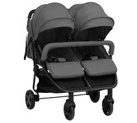 Poussette double - vidaXL - Gris foncé et noir - Acier - Harnais 5 points - Pliable