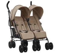 Poussette double - vidaXL - Taupe - Acier - Pliable - Réglable