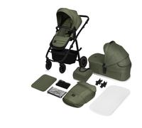LIONELO Amber Plus - Poussette 2-en-1 0 à 4 ans jusqu'à 22 kg avec baignoire, dossier réglable, harnais 5 points, grandes roues 360o, housse XXL, landau (Green)