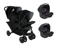 Poussette duo Stadium double Black grey + 2 sièges auto SnugEssentials Midnight