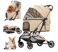 Poussette durable pour chiens de petite et moyenne taille avec cadre en aluminium léger, pliable en un clic, entrée sans fermeture éclair, roues en polyuréthane, plusieurs poches, poussette de