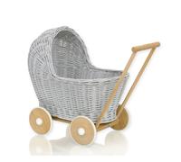 Poussette en osier pour poupées - grise