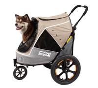 Poussette et remorque pour chien 2 en 1 Innopet Sporty Evolution Latte - Beige/Gris, capacité de 30 kg avec housse de pluie - Poussette pour chat et buggy pour animaux de compagnie