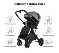 Poussette évolutive haute - 0-4 ans, 30kg, harnais 5 points - Dossier 95°-175° - Poignée réversible, roues suspendues - cabine avion