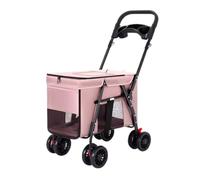 Poussette for animaux de compagnie en tissu Oxford | Voyage multicolore 67x50x104cm : Poussette pliable 4W avec porte-gobelet for chien et chat de grande taille(Pink)
