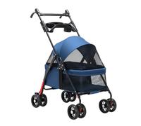 Poussette for Animaux de Compagnie, Poussette for Chien et Chat, Landau de Voyage Pliable, Poussette for Chien et Chat avec Plateau Porte-gobelet, poussettes for Petits Chiens, poignée réglable(Blue)