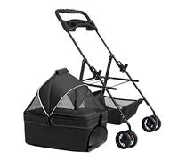 Poussette for chien de petite et moyenne taille / 2 chats avec porte-gobelet, poussettes for animaux de compagnie, poussette for chien, poussette for chat, chariot de voyage avec support amovible, ent