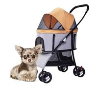 Poussette for chien de petite taille, landau for chien, poussette de voyage, poussette d'extérieur, poussette à 4 roues for animal domestique, poussette légère pliable et amovible for petits chiens(Or
