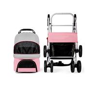 Poussette for chien, poussette for chien et chat de taille moyenne et petite, 40 lb, poussette pliable à 4 roues avec support amovible, siège de voiture respirant, sac en filet de grande capacité(Pink