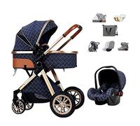 Poussette for nouveau-né 3 en 1 for bébé, poussette de luxe pliable avec panier for bébé, ressorts d'absorption des chocs, landau haute vue (Color : Blauw)