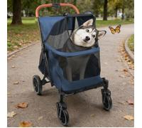 Poussette Grand Chien Pliable Maille Intégrale Respirante - MIPAN - 4 Roues Pivotantes - Bleu - 83×50×108cm