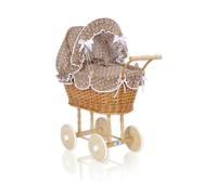 Poussette haute en osier pour poupée, avec literie et doublure marron, NATALIA n