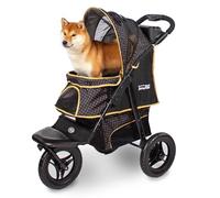 Poussette Innopet Adventure pour chiens et chats, noir/jaune - Poussette tout-terrain Capacité 30 kg - Roues anti-crevaison - Pliage d'une seule main - Porte-gobelet et rangement spacieux