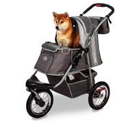 Poussette Innopet Comfort Air Eco Grey pour chiens et chats - Poussette légère pour animaux de compagnie avec pneus pneumatiques de 12 pouces - Pliable d'une seule main - Capacité 25 kg
