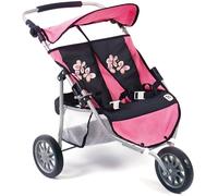 Poussette Jogger 3 roues pour poupées jumelles - BAYER DESIGN - Marine et rose - Pour enfants de 5 ans et plus