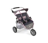 Poussette Jogger 3 roues pour poupées jumelles gris bleu marine