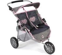 Poussette Jogger 3 roues pour poupées jumelles gris bleu marine G