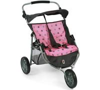 Poussette jogger 3 roues pour poupons jumelles gris et rose TU