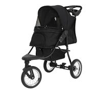Poussette Jogger Pliable en Noir pour Animal de Compagnie Chien Chat Petit Moyen Capacité de 22 kg 3 Roues Sans Chambre Freins Canopé en Filet Fenêtres Panier [Sac Caddy & Housse de Pluie INCLUS]
