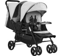 Poussette jumelle - 1200x535x1020mm - Gris clair/noir - Pliable - Légère - Pour jumeaux et frères et sœurs