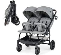 Poussette jumelle pliable COSTWAY, Poussette jumelle avec inclinaison individuelle, Dossier & Repose-pieds réglables & Baldaquin, Poussette jumelle portable pour bébé 0-4 ans