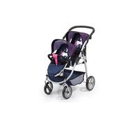 Poussette jumelle pour poupée licorne bleu et rose vif réglable