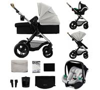Kinderkraft MOOV XL 3 en 1, Poussette jusqu'à 27 kg, Landau, Avec siège I-SIZE 40-75 cm, Pliable, Absorption des chocs, Convertible, Nacelle XL, Avec accessoires, Gris Clair