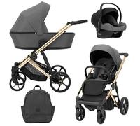 Poussette landau bébé 3 en 1 et 2 en 1 nacelle siège-auto bébé Kunert ARIZO 3en1 et 2en1 pousette 3 in 1 et 2 in 1 (AR-02 Graphite + cadre d'or, 3en1 Cosmo)