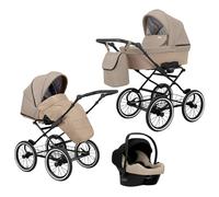 Poussette landau bébé 3 en 1 et 2 en 1 nacelle siège-auto bébé Kunert ROMANTIC retro 3en1 et 2en1 pousette 3 in 1 et 2 in 1 (cappucino eco- cadre noir, 3en1 Cosmo)