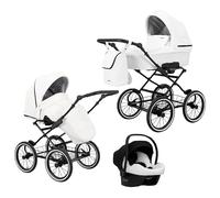 Poussette landau bébé 3 en 1 et 2 en 1 nacelle siège-auto bébé Kunert ROMANTIC retro 3en1 et 2en1 pousette 3 in 1 et 2 in 1 (blanc éco- cadre noir, 3en1 Cosmo)