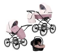Poussette landau bébé 3 en 1 et 2 en 1 nacelle siège-auto bébé Kunert ROMANTIC retro 3en1 et 2en1 pousette 3 in 1 et 2 in 1 (rose éco- cadre noir, 3en1 Cosmo)