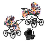 Poussette landau bébé 3 en 1 et 2 en 1 nacelle siège-auto bébé Kunert ROMANTIC retro 3en1 et 2en1 pousette 3 in 1 et 2 in 1 (coloré- cadre noir, 3en1 Cosmo)